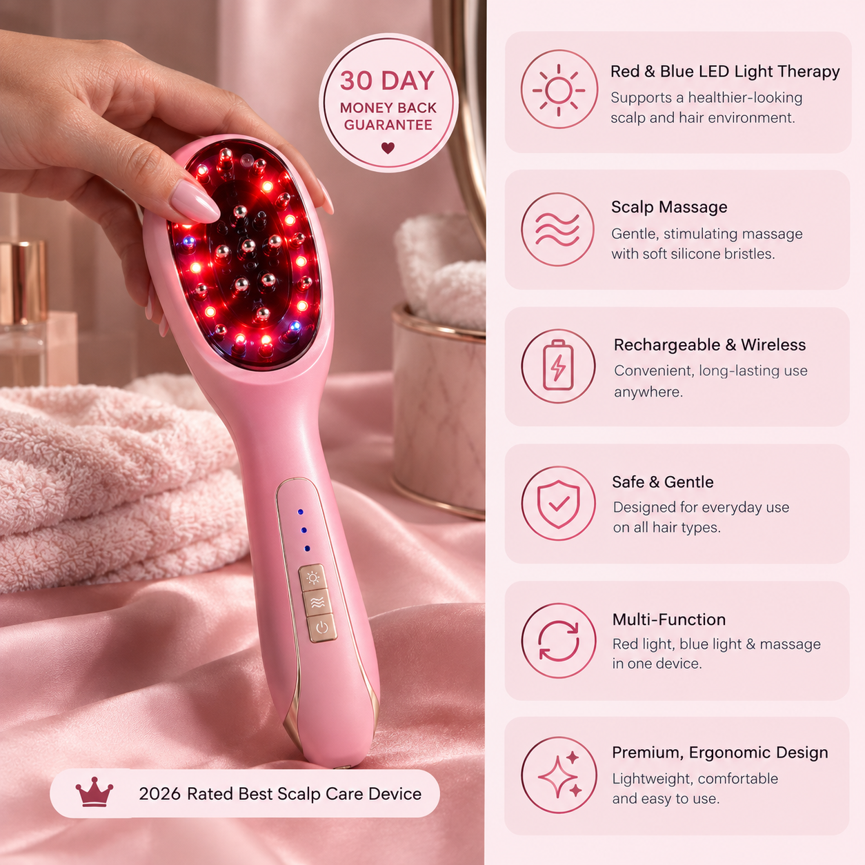 Red & Blue Light Therapy Scalp Massage Comb